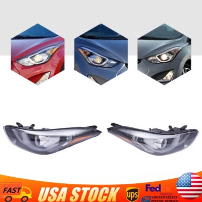 For 2014 15 2016 Hyundai Elantra Projector Headlight LED Right+Left Chrome Lamp - Imagem 1 de 4