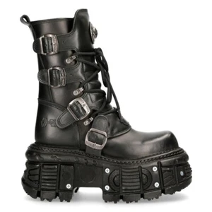 NEW ROCK BOOTS TANK373-S1 Black Leather Unisex Combat Platform Biker Goth Shoes