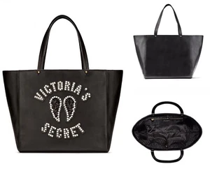 Victoria's Secret Rare Large Black Bag, VS Logo With Beads & Sequin Wing - Picture 1 of 10