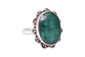 925 Sterling Silver Emerald Gemstone Handmade Rose Gold/Gold Plated Ring GRS1201 - Picture 1 of 15