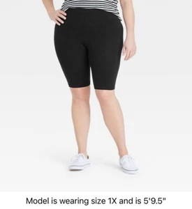Women's Plus Size High-Waist Cotton Blend Seamless 7"Inseam Bike Shorts Black 1X - Picture 1 of 2