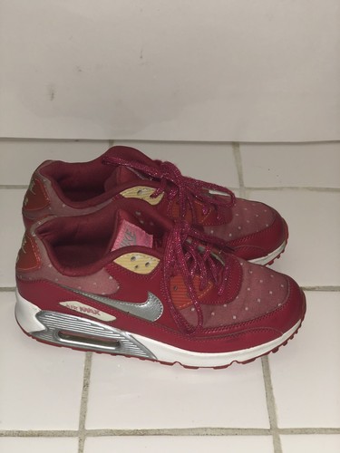 NIKE Ragazze BAMBINI AIR MAX 90 STAMPA ROSSO SCURO rosa argento GS 704953 602 TAGLIA 6 anni