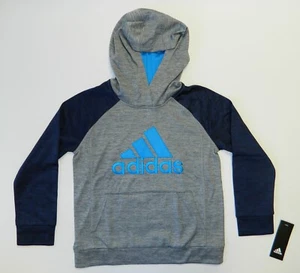 Adidas Boy's Fusion Raglan Hoodie Sweater Pullover Grey Navy Blue Size 7X New - Picture 1 of 5