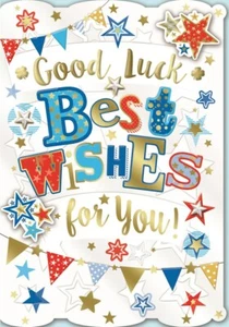 Tarjeta de felicitación de buena suerte - estrellas rojas azules y doradas Bunting y lámina dorada 7,5 x 5,25" - Imagen 1 de 1