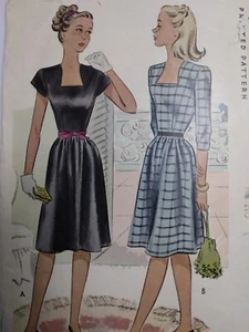 Dress Miss Jr 15 33" Bust McCalls 6331 Sewing Pattern Cut VTG 40's Square Neck - Picture 1 of 9