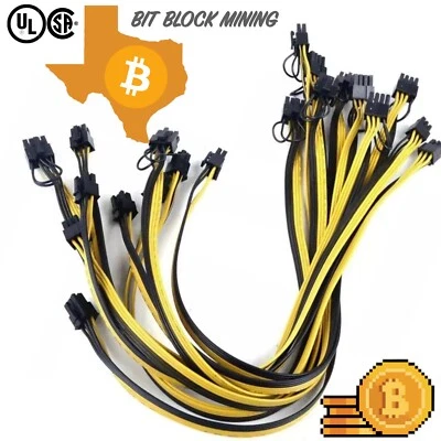10PCS 20" Quality 6pin to 8Pin (6+2Pin) PCI-E Cable 18AWG Mining Yellow & Black - Image 1 of 4