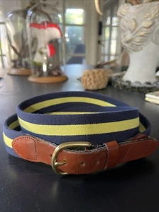 J. Press Herren 36 Canvas Messing D-Ring Gürtel dunkelblau mit gelben Streifen Leder - Bild 1 von 14