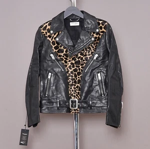 SAINT LAURENT Leather Jacket Mens Black Biker Leopard Catwalk Runway Rock Grail - Picture 1 of 23