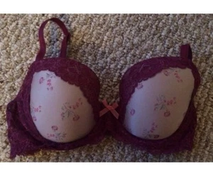NEW Victoria's Secret Dream Angels Lined Demi Bra. Purple Lace Gray Floral. 32D - Picture 1 of 7