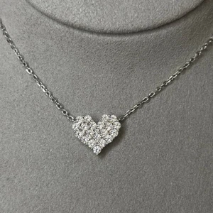 Sterling Silver and Pave Crystal Heart Shaped Pendant Necklace Gift for Women - Picture 1 of 6