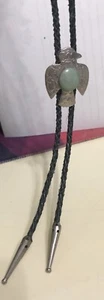 Vintage Leather & Silver Thunderbird Bolo Tie With Stone Must See * - Picture 1 of 3