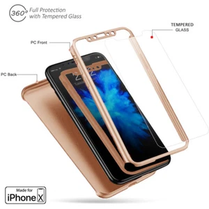 Gold Apple iPhone X 10 Tempered Glass Screen 360 Full Body Protective Case Cover - Picture 1 of 2
