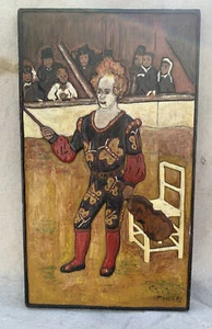 Relief Carved & Painted Wood Panel Renoir’s A Clown in the Circus Folk Art - Picture 1 of 9