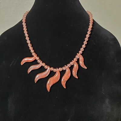 Collar llamativo vintage tallado de cuarzo rosa con cuentas anudadas a mano 20" Foto 1 de 3