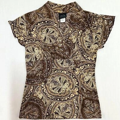 VTG 90s JKLA California Brown Paisley V Neck Top Sz S Boho Hippie Cottage Fairy - Image 1 of 4