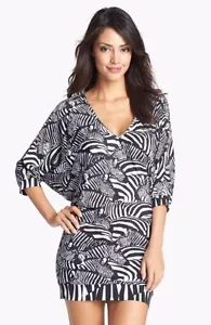 Neu mit Etikett $ 158 Trina Turk schwarz Tansania Zebra Badeanzug ÜBERWURF Tunika Kleid Damen - Bild 1 von 7