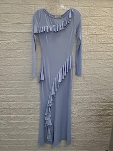 New Daska Long Sleeve Maxi Ruffle Dress Light Blue Size XSmall - Picture 1 of 5