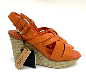 Zara Orange Leather Wedge Platform Sandals UK4 EUR37 US6.5 Ref 2524 301 - Picture 1 of 12
