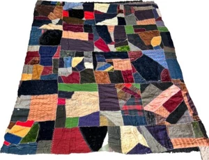 "Antiguo edredón loco bordado 84x66"" para carro/trineo colores otoño" - Imagen 1 de 18