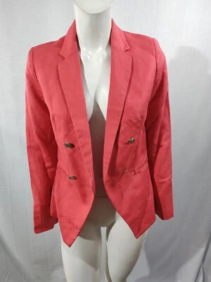 MANGO coral pink linen mix lined long sleeve button front collared jacket 8 - Image 1 of 4