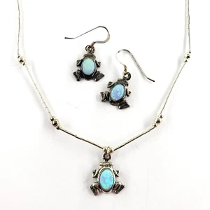 Sterling Silver Jewelry Set Opal Frog Earrings 16" Necklace Southwestern Artisan - Picture 1 of 11