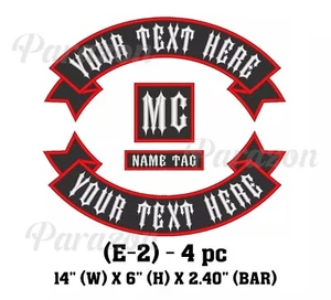 Custom Embroidery Rockers Ribbon, Name MC Biker Set Sew on Patch 14" (E-2) - 4PC - Picture 1 of 12