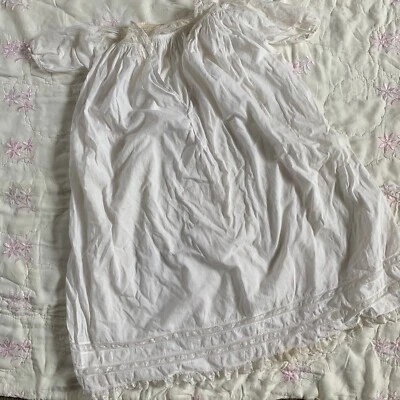 Vestido de renda antigo eduardiano infantil algodão creme floral rede - Imagem 1 de 4