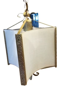 Vintage Metal Gothic Spanish Style Pendant Hanging Light Glass circa 60s - Picture 1 of 4