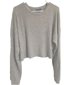 Suéter Forever 21 Grande Recortado Ligero Gris Fino Suave Acanalado Manga Larga - Imagen 1 de 6
