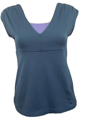 Patagonia Top M Layered V-Neck Teal Blue Purple Athletic Ruched Stretch Workout - Image 1 of 4