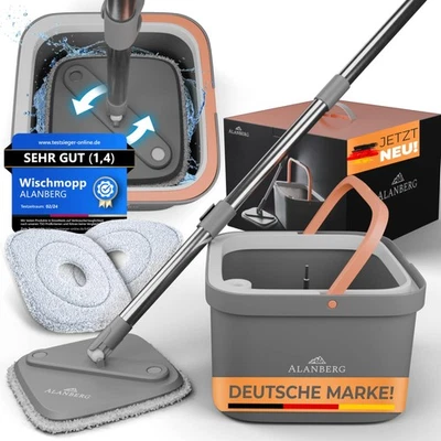 Wischmopp Set mit Eimer, 2-Kammer-System  2 Mikrofaser-Pads, Flachmopp Bodenw... - Bild 1 von 4