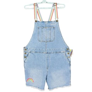 NWT Takepride Women's Blue Rainbow Queen Stretch Denim Shortalls Overalls Sz XXL - Picture 1 of 12