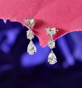 3Ct Multi-Cut G/VS1 Lab-Grown Diamond Dangle Drop Screw Back Party Wear Earring - Picture 1 of 8