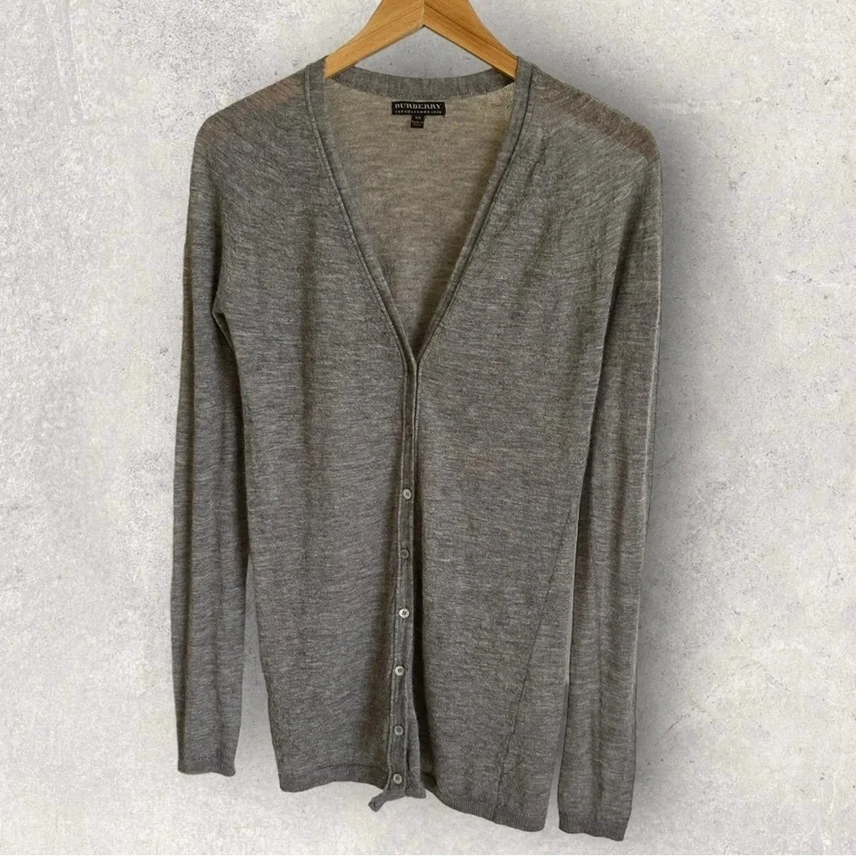 Burberry Mujer XS Gris Cachemira Largo Cárdigan Suéter Delgado Carrera Diseñador Gris Foto 1 de 4