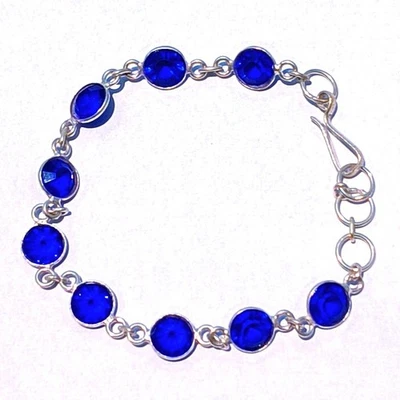 Blue Topaz Gemstone Chain Bracelet 925 Sterling Silver Plated Handmade Jewelry - Image 1 of 4