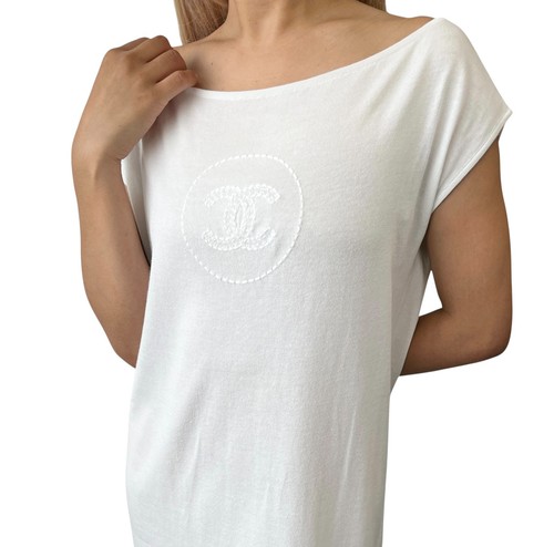 Abito tubino CHANEL vintage 07P CC Mark logo maglia pezzo unico bianco cotone cucito