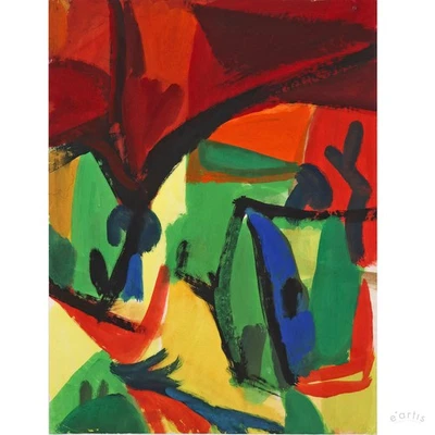 FRITZ KELLER ORIGINAL TEMPERA HÄUSER BERG ROT GRÜN SPÄTEXPRESSIONISMUS VP:4420€* - Bild 1 von 4