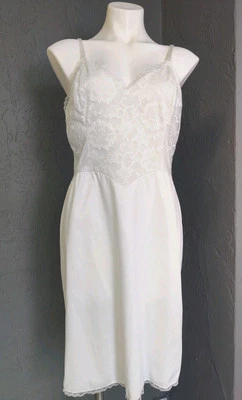 Vestido sin Mangas Vintage Vanity Fair Talla 38 S Blanco Encaje Pin Up Tricot Correas Ajustables Foto 1 de 4