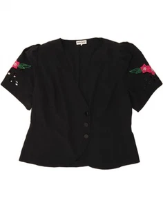 DELIA FERRARI Womens 3 Button Blazer Jacket IT 47 Large Black Floral DH67 - Picture 1 of 3
