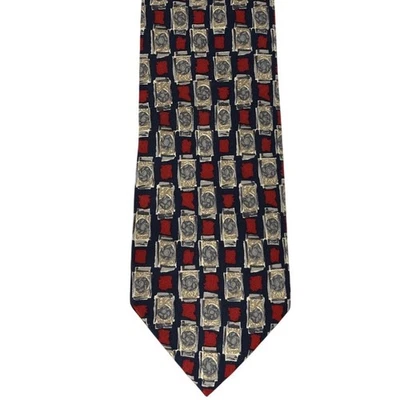 Valentino Cravatte Silk Necktie Mens Navy Red Geometric Pattern Hand Made Italy - Image 1 of 4