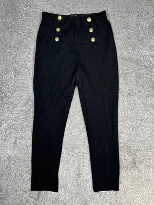 Pantalones Legging Zara Mujer XL Negros Elastizados Tiro Alto Marinero Botón Pierna Recta Foto 1 de 4