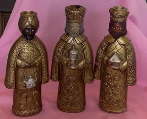 Vintage 3 Weise Männer Krippe Weihnachten Pappmaché Kerzenhalter 11" Gold HF Co - Bild 1 von 6