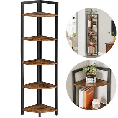 5 Tier Corner Shelf Book Case Wood Metal Shelving Unit Stand Home Storage Rack - Image 1 of 4