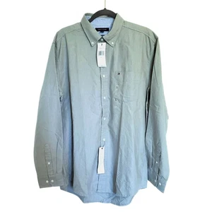 Tommy Hilfiger Mens Classic Fit Shirt M Button Down Cotton Green/Gray Basic NWT - Picture 1 of 8