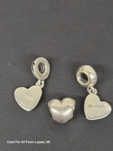 3 lot Authentic Sterling Silver Pandora "Mother/Son" Charms hearts - Picture 1 of 4
