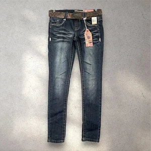 Wall Flower The Sassy Skinny Jeans Women’s 7 Dark Denim Belt Y2K Rhinestones NWT - Picture 1 of 10
