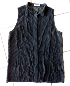 Equipment Femme Women Emmett Silk swiss dot sheer Sleeveless Blouse black M E569 - Picture 1 of 10