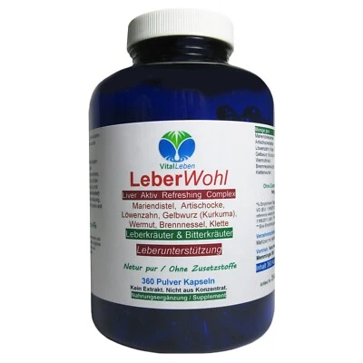 VITALLEBEN Leber Wohl 7 Leberkräuter & Bitterstoffe 360 Kapseln NATUR pur. 26482-360