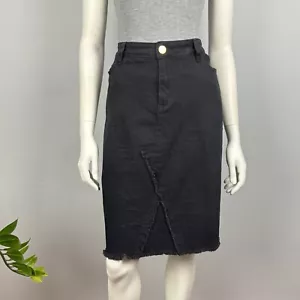 City Chic Plus Size S Denim Skirt Black Stretch Hip Pockets Raw Hem Women Casual - Picture 1 of 14