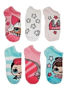 LOL Surprise Girl's No Show Socks Size LARGE  6 Pairs pack NWT Shoe Size 4-10 - Picture 1 of 2